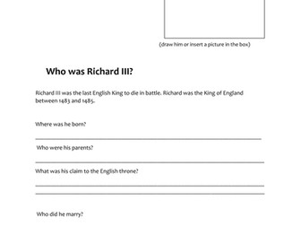 Richard III and Henry VII context, worksheets, test and activities.