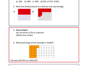Writing decimals as percentages- fluency, reasoning and problem solving