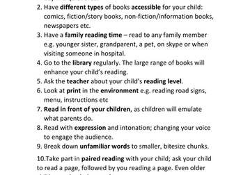 Top Ten Tips for Reading at Home (Parents)