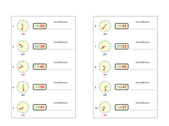 Worksheets - Simple Maths with Clock Faces, Digital and Analogue.