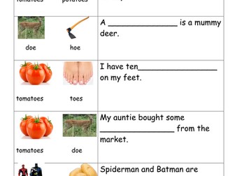 Worksheet for oe phoneme