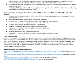 New 21st century science C1 (Air and Water) information for students to help them revise