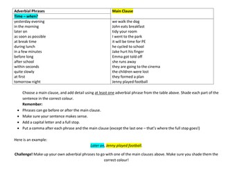 Adverbial Phrases Worksheets - differentiated