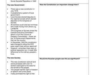 Russian Revolution - Bolshevik New Society Worksheet