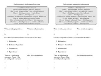 IB Maths studies - logic worksheet