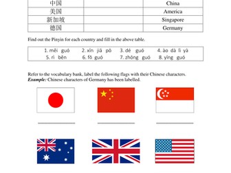 Countries worksheets- (Mandarin Chinese)