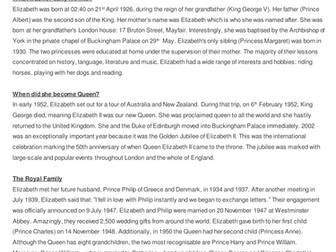 Queen Elizabeth II Reading Comprehension