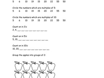 Multiples of 2, 5 and 10 worksheet bundle