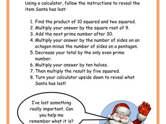 Santa's Christmas Calculator puzzle. Maths vocabulary revision Activity.