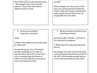 Question and answer cards for An Inspector Calls revision