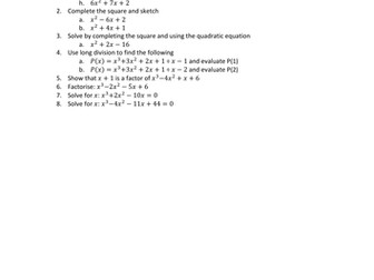 Quadratic and cubic mixed revision questions