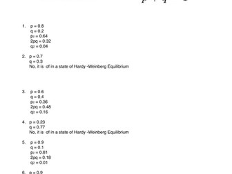Hardy - Weinberg practice Questions for GCE Population Genetics