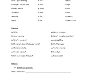 English Lesson for beginners - Lesson 1.