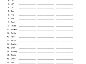 Animals spelling worksheet