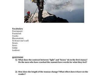 When Men Got to the Summit by Ted Hughes Poetry Analysis Worksheet 