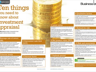 Things you need to know about investment appraisal - A-level Business poster 