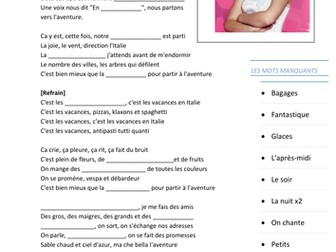 C'est les vacances - Holidays Lyrics gaps KS3 French