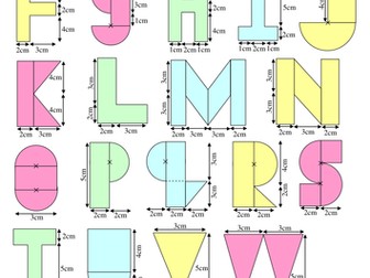 Area of compound shapes that resemble letters (editable worksheet)