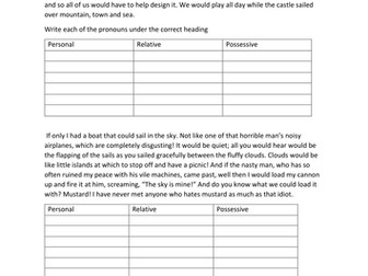 Pronouns notebook and differentiated worksheets