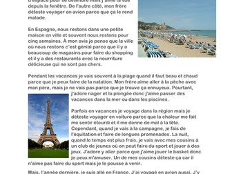 French holidays Present Past Writing