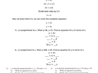 Direct Proportion Scaffolded Worksheet