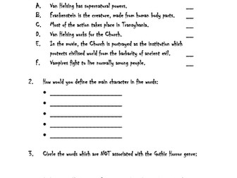 Van Helsing (2004) based worksheet