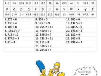 Long Division with Decimal Answers Codebreaker