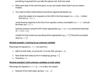 Rearranging equations - worksheet 1 (version 2)