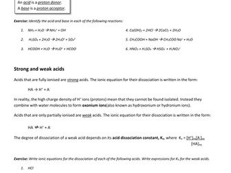 A-Level Acids and Bases Notes and Exercises calculating pH