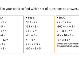 Differentiated Negative Number Starter