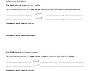 GCSE Reversible Reactions and Equilibria: Notes and Questions