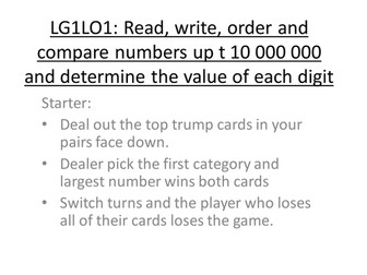 Ordering and comparing numbers up to 10 000 000