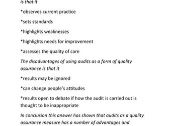 Unit 7 meeting individual needs - Topic 9 - Quality assurance exemplar answer activity