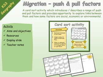 KS3 Geography - Activity - Migration - Push and pull factors
