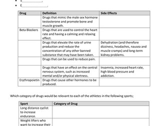 Performance enhancing drugs activity/revision sheet.