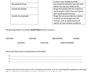 Recreational drugs worksheet