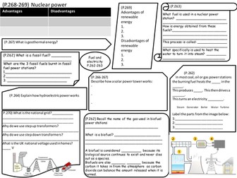 P1 AQA Revision sheets to fill in