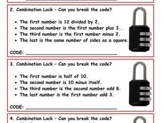 Year 4 Maths Problem Solving Combination Locks