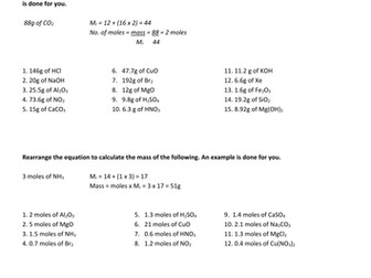 Calculating numbers of moles and masses