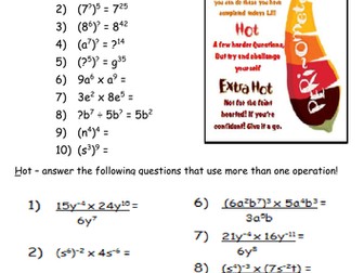 Differentiated Indices worksheet