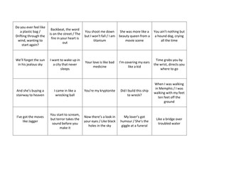 Lyrics game and analysis - metaphors, similes and personification
