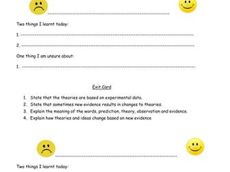 Student exit cards / self reflection sheet