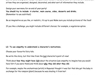 English Homework Activities KS1 or KS2