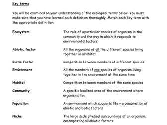 Ecology key terms summary
