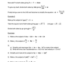 Rearranging equations - worksheet 2
