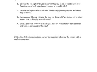 Short Essay Response Written Assessment Absurd Person Singular by Alan Ayckbourn