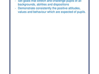 Teachers Standards on A4 for evidence file dividers