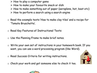 Instructional texts pitched at Yr 5 using recipes