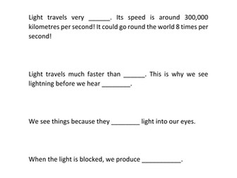 Properties of Light - Worksheet