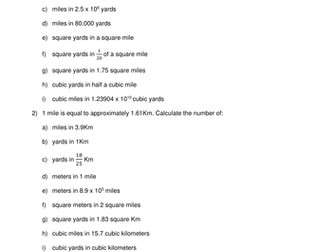 Imperial, Metric and currency conversions - worksheet 1 (version 2)
